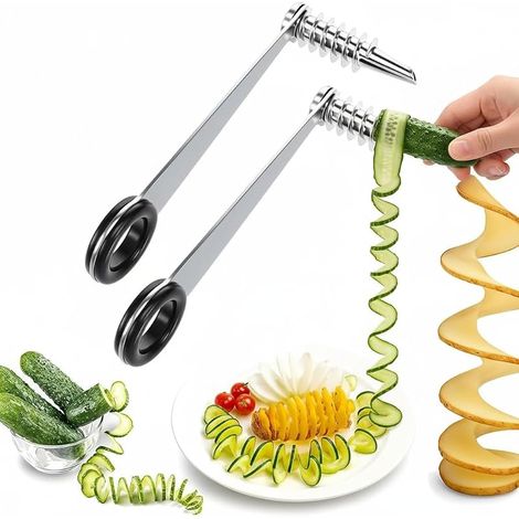 2 Spiraleurs de Légumes Manuels en Acier Inoxydable, Coupe-Légumes Spiral Professionnel, Accessoire Cuisine pour Carottes, Concombres, Courgettes, Chips et Plats Sains (1/5)
