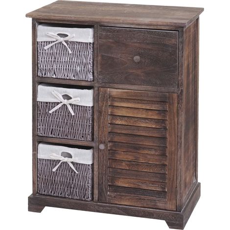 Kommode HHG-676, Schrank Schubladenkommode, Massiv-Holz Korb-Schublade 80x60x30cm shabby braun (1/5)