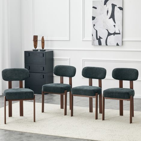 4er Essstuhl-Set aus Leinen in Schwarz, mit geschwungener Rückenlehne und Polsterung,49×57×82.5cm (1/5)