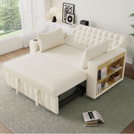 Schlafsofa 2 Personen mit USB und Kissen 140x137x84 cm Beige OKMYHOME (1/5)