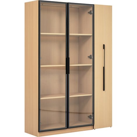 Armoire multifonction avec vitrine en verre LED et tiroir coulissant - MDF 110,5x35x160 cm (1/5)