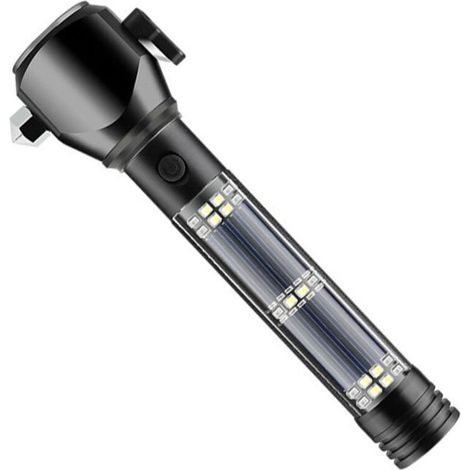 Lampe de poche solaire rechargeable avec alarme de boussole de couteau de marteau magnétique (1/5)