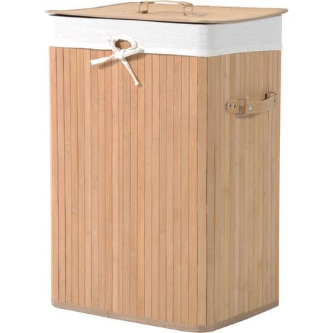 Cesto Para La Ropa Sucia Caja Para La Ropa Sucia Con Tapa Cesto Para La Ropa Sucia Bolsa De Lona Bambú Plegable 72L Natural 40 X 30 X 60 Cm
