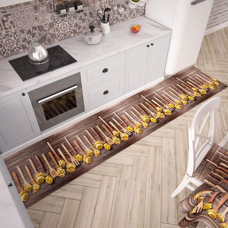 PETTI Artigiani Italiani - Tappeto Cucina Passatoia Cucina Antiscivolo e Lavabile 52x100 cm Disegno Pasta 2 100% Made in Italy (1/4)