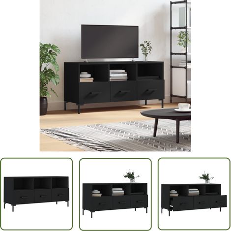 The Living Store TV-Schrank Schwarz 102x36x50 cm Holzwerkstoff - TV Schrank - Fernsehtisch - Holzwerkstoff - Schwarz - Wohnzimmermöbel (1/5)