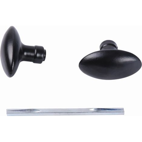 Deco Fer Forge – Bouton poignée de porte double ovale lisse – Tige carrée 6x6mm – Longueur 100mm – Aluminium finition époxy noire