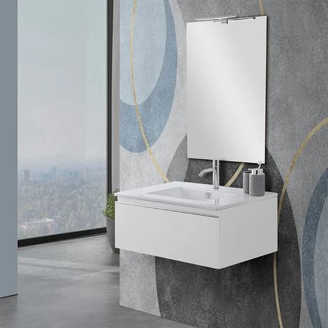 Mobile sospeso 80 cm bianco lucido con lavabo incasso Iside