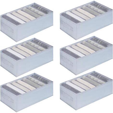 BUNTHAUS Gris Clair Rangement Vêtement 6Pcs pour Jeans, Adultes/Enfants, Organisateur Tiroir de Garde robe avec Compartiments, Pliable et Lavable avec Poignée (1/5)