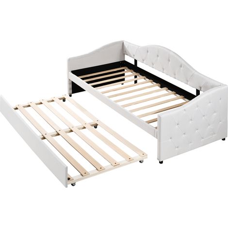 Divano letto 90 x 200 cm con letto estraibile in lino beige HOMVRA (1/5)