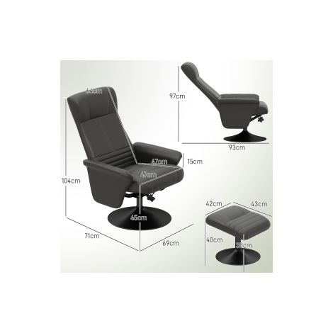 Fauteuil relax noir en microfibre avec repose-pieds, pivotant et inclinable, pour salon et chambre (1/5)