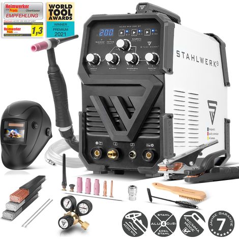 STAHLWERK Schweißgerät 2 in 1 Kombi AC/DC WIG 200 ST - Vollausstattung - WIG & MMA schweißen ist bis 200 A möglich, IGBT-Inverter, HF-Zündung, Smartkühlung, ideal für Aluminium & Stahl (1/5)