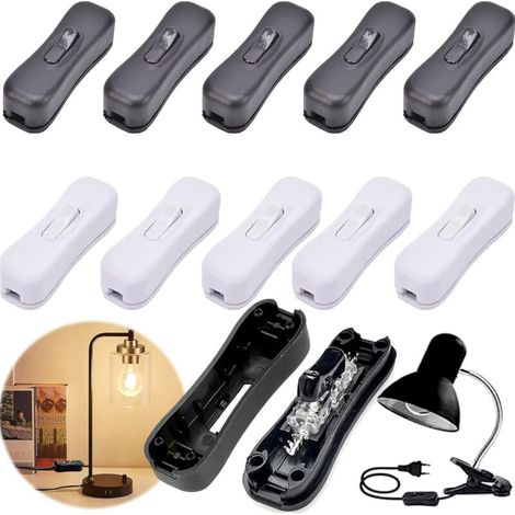 Lot de 10 interrupteurs intermédiaires en ligne pour lampe - Interrupteur intermédiaire - AC 250 V - Pour petits appareils ou lampes (blanc et noir)