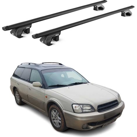 OMAC Dachträger Aluminium TÜV geprüft für Subaru Outback II 2000-2004 – Für Standard Dachreling – T Nut – Max 90 kg – 2 Schlösser Schwarz (1/5)