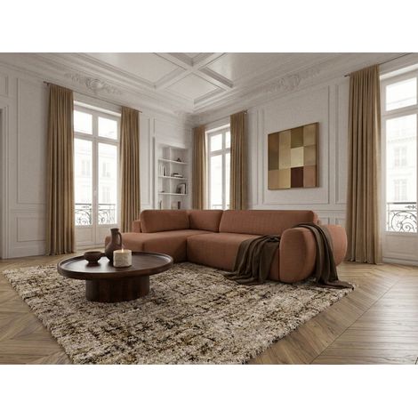 BOBOCHIC - Canapé angle L convertible coffre DENISE tissu texturé Angle gauche  Orange (1/5)