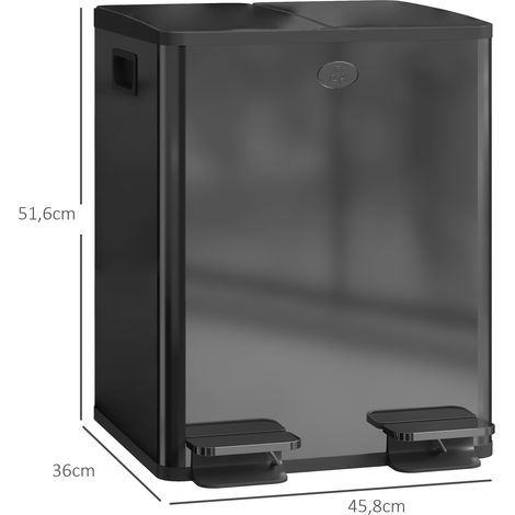 poubelles doubles de 20 L, ouverture à pédale, faciles à nettoyer, en acier inoxydable et plastique, noires. (1/5)