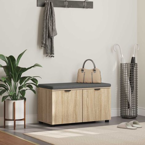 Hall Bench with Cushion with Shelf Sonoma Oak 80 x 38 x 46 cm vidaXL