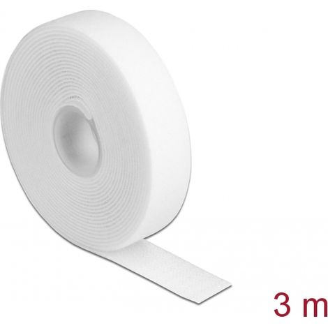 Delock Cinta de gancho y bucle en rollo LA 3 m x AN 20 mm blanco