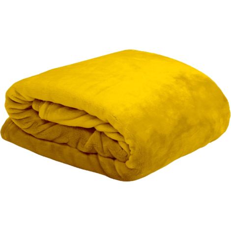 Plaid Taille 130x160 cm 100% Polyester Couleur Jaune Modèle Doudou Couverture Plaid Polaire Doux Chaud Confortable Canapé Nid Douillet (1/5)
