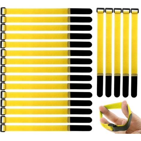 Lot de 20 pièce Attaches Câbles Scratch, 2 ×30 cm Serres-Câbles Réutilisables, Attache Câble en Nylon Réglable, Crochet et Boucle (Jaune) Jaune - (1/5)