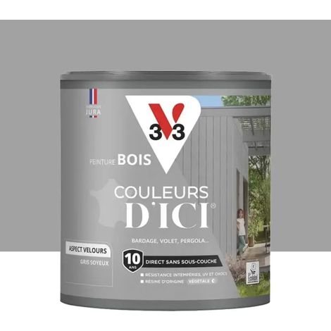 Peinture Acrylique pour Bois Extérieurs 10 ans V33 Couleurs d'ICI Velours Gris soyeux 0,5 L (1/4)