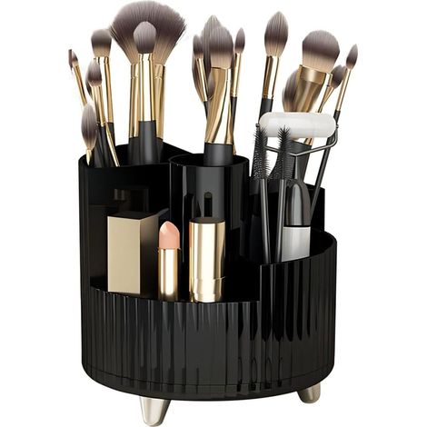 Kosmetikaufbewahrungsbox mit großem Fassungsvermögen, 360° drehbar, multifunktionale Aufbewahrung für Make-up-Pinsel, geeignet für Schminktisch, Badezimmer, Schlafzimmer (Schwarz S)