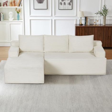 Canapé-lit convertible,en velours côtelé,Beige,coussins confortables,couchage d'appoint,pour salon et appartement (1/5)