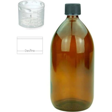 Bouteille En Verre Marron - 1000 ml - Avec Couvercle À Vis Sécurisé Et Verre Doseur - Pour Laboratoire Cuisine Maison - 1 Pièce (1/4)