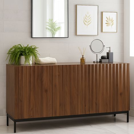 URBAN MEUBLE Meuble de rangement de salle de bain effet grain de bois marron au design ondulé 3D 150x40x80cm (1/5)
