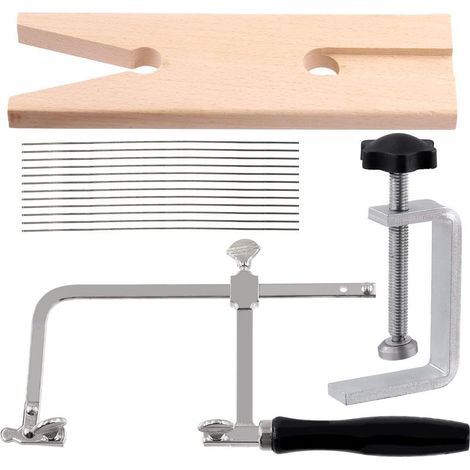 Lot de 14 scies professionnelles 3 en 1 pour bijoutier comprenant un collier de serrage en V, un cadre de scie réglable et des lames de scie à chantourner, outils de bijoutier pour métal (1/5)