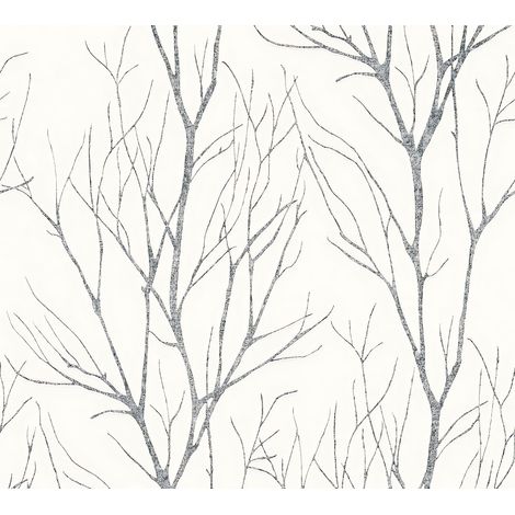 Papier peint nature Profhome 372604 papier peint intissé légèrement texturé avec un dessin nature mat gris blanc 5,33 m2