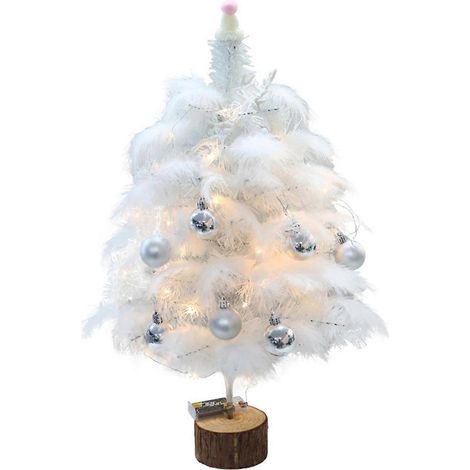 Charm Mini-Weihnachtsbäume mit Federn und Lichterkette schaffen im Handumdrehen festliche Atmosphäre und eignen sich ideal als Tisch- oder Regaldekoration. Weiß (1/5)