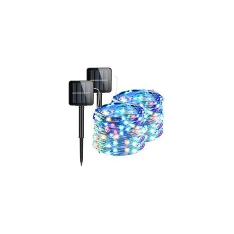 2 installations solaires, PVC/cuivre, 100 LED, 12 m, 8 modes d'éclairage, multicolore (1/4)