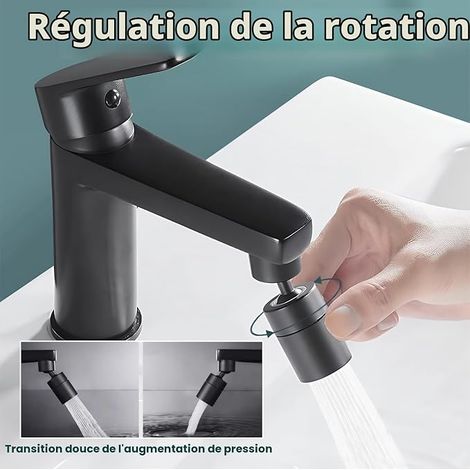 Aérateur de Robinet, 360° Pivotant Embout Robinet Cuisine, Mousseur Robinet Economie Eau, Pour Robinet Éviers de Cuisine Salle de Bain lavabo (Noir) (1/4)