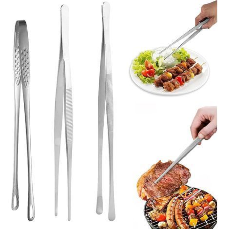 Ensemble de 3 pinces de cuisine professionnelles en acier inoxydable, pinces à griller, pinces de cuisson, pinces de cuisine en acier inoxydable, 30 cm et 28 cm, pour cuisiner, griller, cuire au four, (1/5)