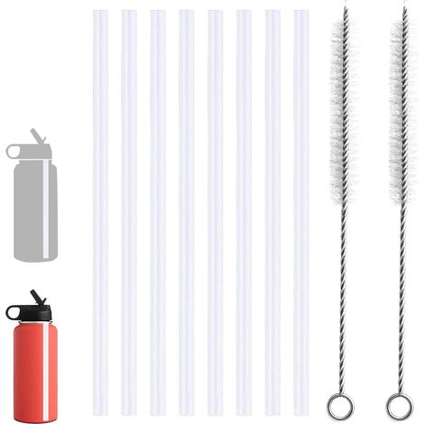 Juego de 8 pajitas de repuesto de 24 cm, con 2 cepillos de limpieza, para vasos Stanley y Hydro Flask de 355-1,9 litros (12-64 oz), transparentes, flexibles y cortables, pajitas largas reutilizables.