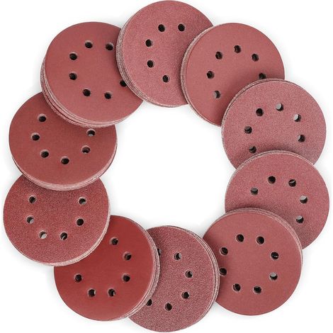 Disques de Ponçage 150 Pièces, Disques Abrasifs de 125mm avec 8 Trous, Grain 60, 80, 100, 120, 150,180, 240, 320, 400, 600 pour Polissage, Dérouillage, Finition