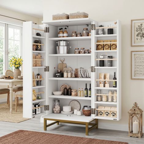 Buffet de cuisine 60 x 40 x 130 cm meuble rangement compact 2 étagères réglables rangements de porte design blanc (1/5)