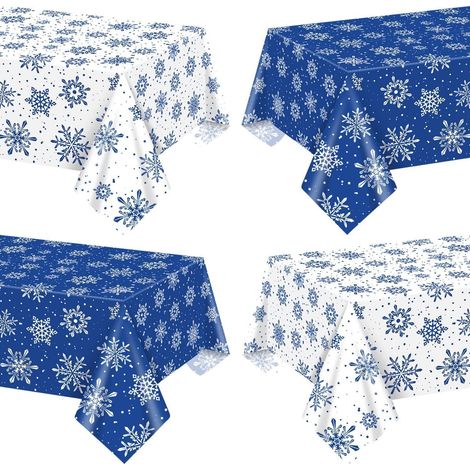 4er Pack Schneeflocken Tischdecken 220x130cm Blau Weiß für Winterparty Weihnachten