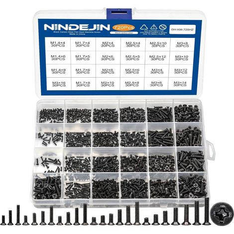 Laptop Schrauben Set 720 Stück M1.4-M3 Flachkopf Kreuzschlitz Schwarz (1/5)