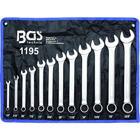 Bgs Technic – Clé mixte 1195 – Jeu de 12 clés SAE pouces – Têtes polies pour vis et écrous – Sac de rangement inclus (1/6)