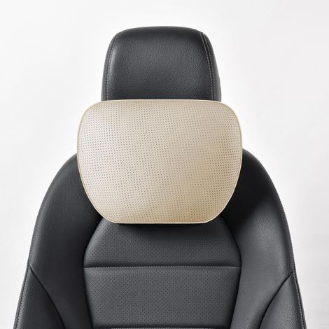 Auto Nackenkissen aus Echtleder, verstellbar, 30x19cm, Beige (1/5)