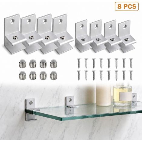 Lot de 8 pinces de verre en forme de F courtes, 4 grandes et 4 petites, pour panneaux 8-12 mm, avec vis, aluminium (1/5)