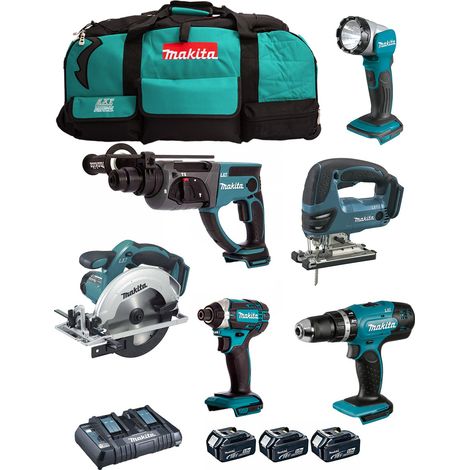 MAKITA Kit DLX6068PT (DHP453 + DTD152 + DHR202 + DJV180 + DSS611 + DML802 + 3 x 5,0 Ah + DC18RD + LXT600) (1/5)