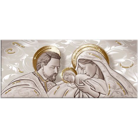 Lupia - Quadro Moderno Sacra Famiglia, su tela poliestere con brillantini Glitter, Natività BRILLANT 52x122 cm THE KISS SHABBY BROWN, Adatto per Soggiorno e capezzale Camera da Letto
