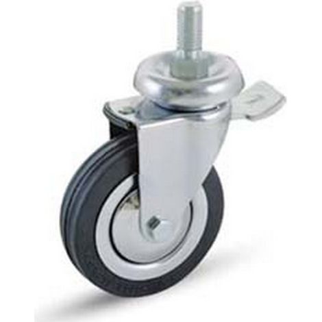1PZ RUOTE A FORCELLA IN GOMMA CON PERNO E FRENO "155BISB" - mm.100x24 perno mm.12x30 mm.139h. p. kg.80