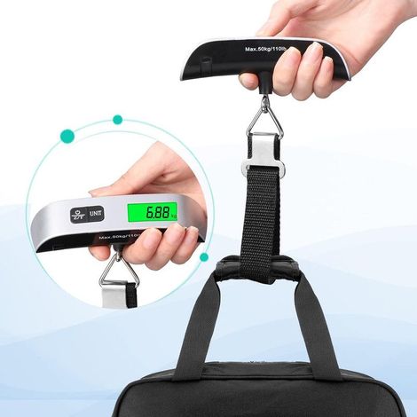 Elektronische Gepäckwaage 50 kg – Tragbare Waage mit Tarafunktion und Temperaturmessung – Beleuchtetes LCD-Display – Leicht und präzise – 50 kg (1/4)