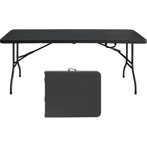 180 cm tragbarer, robuster Klapptisch mit Griff, zusammenklappbarer Tisch, multifunktionaler Falttisch für Camping, Picknick, Partys, drinnen und draußen, Tragfähigkeit 135 kg (Schwarz) (1/5)