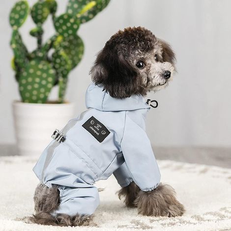 Imperméable léger à capuche pour chien avec bande réfléchissante et ouverture pour harnais pour chiens de petite et moyenne taille et chiots (1/5)