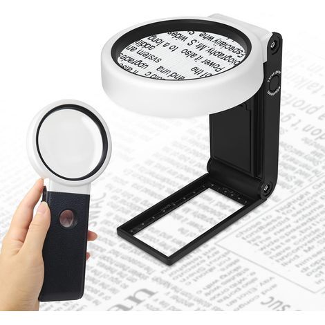 25X 5X Loupe de Lecture, loupe Lumineuse LED Portable Debout, Loupe Eclairante à Main avec 6 LED Lumière pour Lecture, Bijoux, Seniors, Observation et Travaux Manuels (1/5)