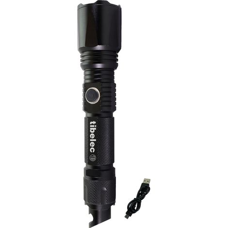 Lampe Torche LED rechargeable USB, 10W, 900 lumens, IP44, IK07, fonction brise vitre, decapsuleur, power bank - Tibelec (1/5)